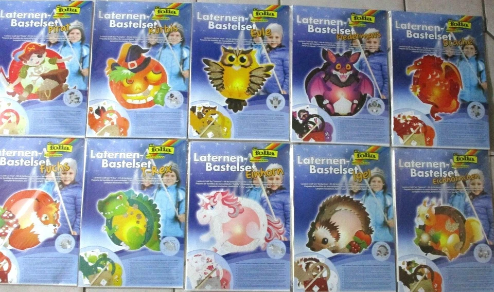 Folia Laternen Bastelset Eule Igel T-Rex Einhorn Fledermaus Pirat Kürbis Fuchs