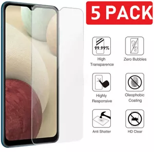 Paquete de 5 protectores de pantalla de vidrio templado transparente premium para Samsung Galaxy A12 - Imagen 1 de 12