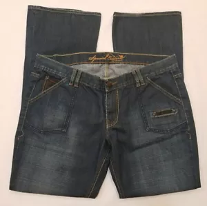 Old Navy Womens Special Edition Boot Jeans Faux Leather Trim Size 14 Medium Wash - Picture 1 of 12