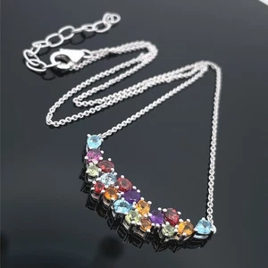 COLLIER AUS 925/- SILBER RHODINIERT MIT MULTI EDELSTEINEN SCHMUCKJAGD - Bild 1 von 5