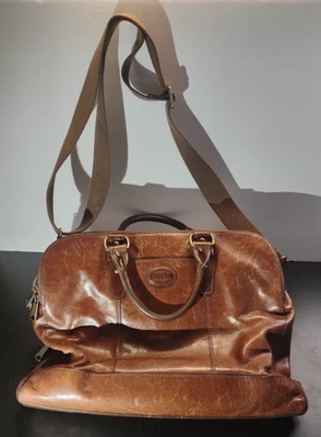 Fossil Leather Brown Briefcase Messenger Shoulder Bag Distressed 18"x13" Office - Image 1 of 4