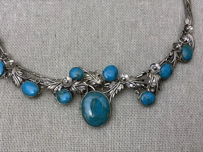 Impresionante collar de cadena floral turquesa de plata esterlina del suroeste Foto 1 de 4