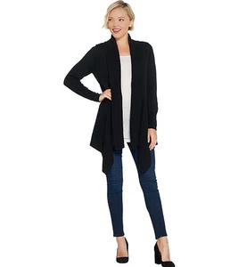 Isaac Mizrahi Live Mixed Stitch Cascade Shawl Collar Cardigan Black XXS - Picture 1 of 5