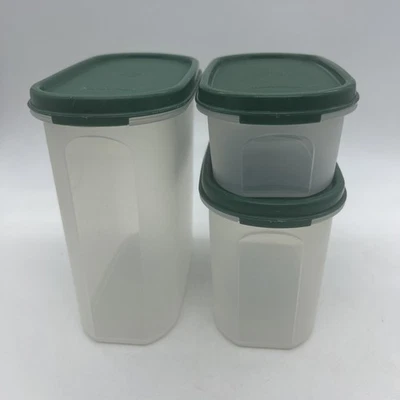 Set Tupperware Modular Mates Oval 1 2 3 Cereal Green Seal Set Snap Lids Small - Image 1 of 4