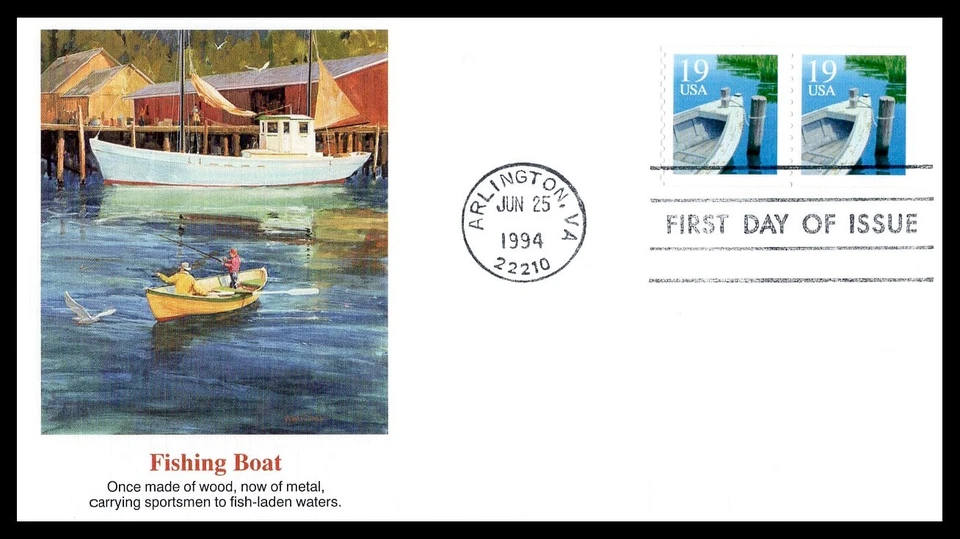 US FDC # 2529C 19c Fishing Boat Fleetwood pair  1994, 9h902 - Image 1 of 1