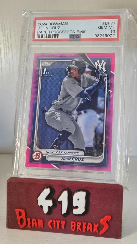 JOHN CRUZ 2024 BOWMAN PROSPECTS PINK RC 147/175 NEW YORK YANKEES #BP-77 PSA 10 - Image 1 of 1