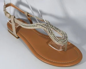Maurices Beaded Women's Fashion Thong Strappy Sandals, Beige EUC Size 7 - Picture 1 of 10