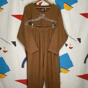 Conjunto de 2 Pantalones Camisa Vintage Eileen Fisher Lino Marrón Rayón EE. UU. Gran Tamaño Boho Años 80 - Imagen 1 de 19