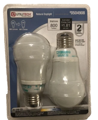 Utilitech LED 15W CFL #0504908 White Light Bulbs Two Pack New - Image 1 of 2