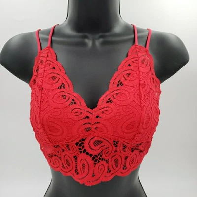 Sujetador Victorias Secret Talla Pequeña Rojo Encaje Tirantes Inalámbrico Sin Forro Bralette ROSA Foto 1 de 4