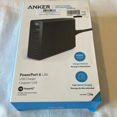 ANKER A2061 Powerport 6 Lite 6 Port Desktop USB Charger Black 100-240V 50-60 HZ - Image 1 of 4