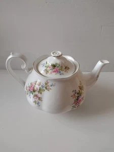 Royal Albert Moss Rose Bone China Teapot England 7"X10" - Picture 1 of 8