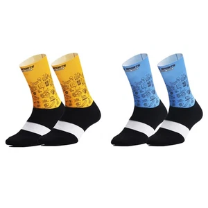 2 Pairs Cycling Socks Road Bicycle Riding Bike Sport Ankle Socks Blue Yellow XC - Picture 1 of 5