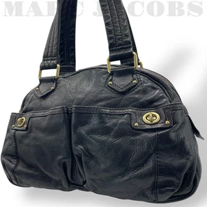 Vintage Marc Jacobs Shoulder Hand bag Gold Black Leather Y2K Tote Purse Duffle - Picture 1 of 24