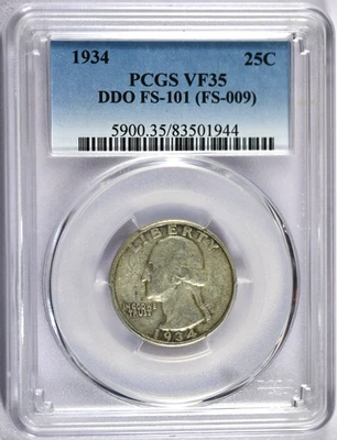 1934 PCGS VF35 DDO FS-101 (FS-009) Washington Quarter - Image 1 of 3