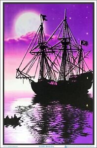 Moonlit Pirate Ghost Ship Blacklight Poster 23 x 35