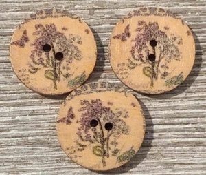 3 Flower Sewing Buttons Crafting Wood 2 Hole .75"  - Picture 1 of 2