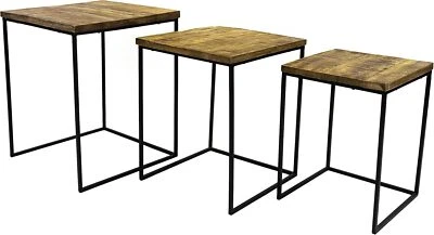 NOOR Living Tisch Beistelltisch Rechteckig Mangoholz 3er Set Wohnzimmer - Neu - Bild 1 von 4
