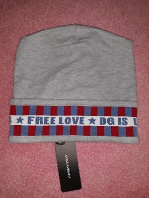DOLCE & GABBANA Sombrero Algodón Gris DG Is Love Gorro Talla M, Nuevo con Etiquetas Foto 1 de 4