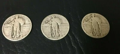 1928 P-D-S Standing Liberty Quarter Lot of 3 90% Silver 1928 P D S Inven #206A - Image 1 of 2