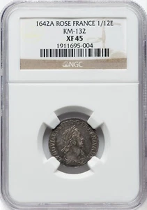 FRANCE 1642-ALOUIS XIII 1/12 ECU - NGC XF45 LOOKS FAR BETTER!! PQ PQ! - Picture 1 of 2