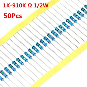 50Pcs 1/2W 0.5W Metal Film Resistor ±1% 1K -910K Ω Ohm 1 K - 910 K - Picture 1 of 3
