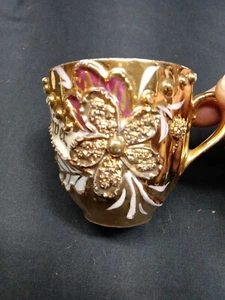 Vintage Tea Cup Gold With Pink And White Trim Made In Germany "Love The Giver" - Picture 1 of 11