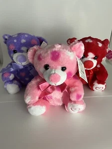 Valentines Day 8” Teddy Bears Set of 3 Red, Pink & Purple Way To Celebrate -New - Picture 1 of 11