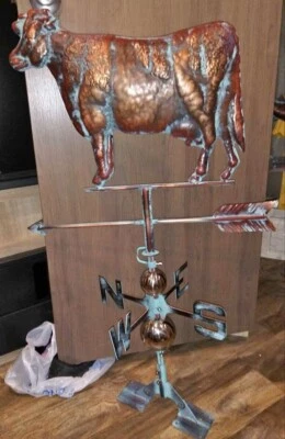 Handcrafted 2 Dimensional COW Weathervane Coppertone Patina Finish - Image 1 of 2