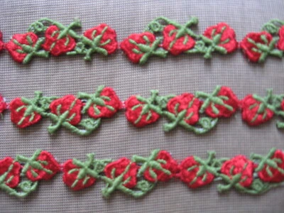 9 1/2  Yds Vintage Heavy Red strawberry cotton Venise Gallon Lace - Image 1 of 3