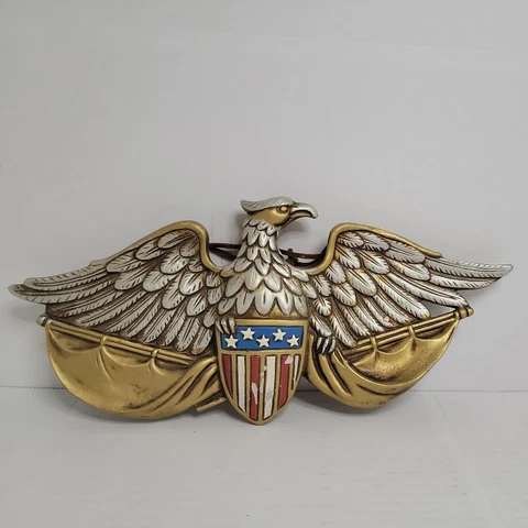 Golden Eagle Shield Vtg American Flag Folk Art Navy Red White Blue USA Army Cover