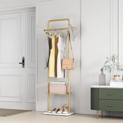 Garderobenständer Kleiderständer gold Standgarderobe Kleiderstange schmal Büro - Bild 1 von 4