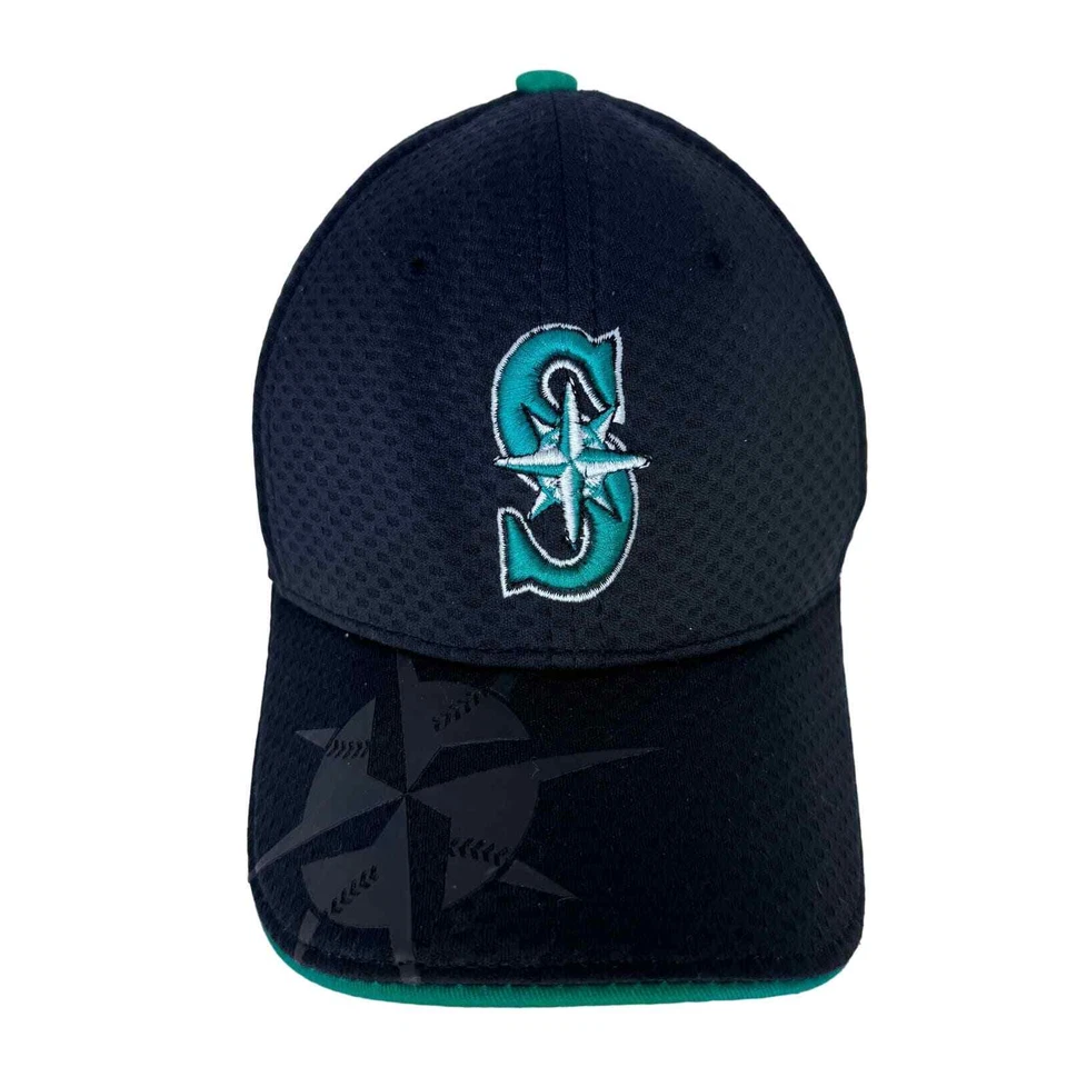 Gorra ajustada New Era MLB Seattle Mariners 39THIRTY logotipo bordado negra juvenil OS Foto 1 de 4