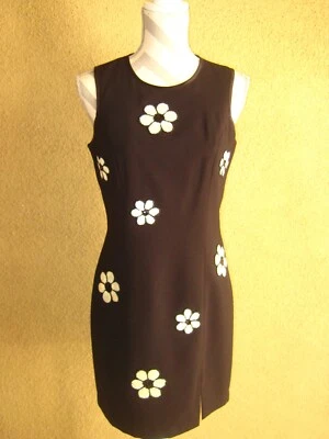 复古 Sue Wong Studio S 黑色白色亮片花卉无袖经典连衣裙 S — 第 1/4 张图片