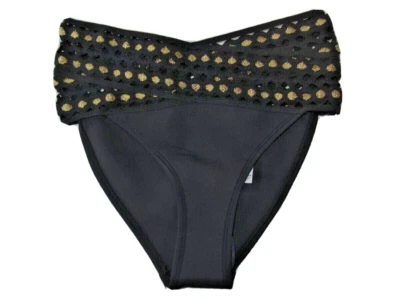 Parte inferior de bikini River Island elástica de pierna alta negra dorada para mujer EE. UU. 2 UE 32 UK 6 Foto 1 de 3