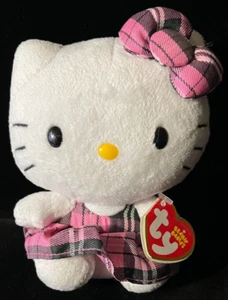 2013 Hello Kitty Ty 6” Beanie Baby with Pink Plaid Dress & Bow NEW! - Picture 1 of 3