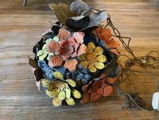 Vintage Shabby Italian Tole Chandelier Yellow Flowers metal hanging swag lamp