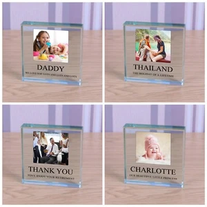 Your Own Any Message - Personalised Photo Picture Glass Block Ornament Gift 9cm - Picture 1 of 6