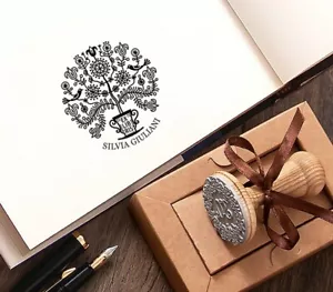 Estampilla de libro personalizada Ex libris árbol en maceta, regalos para amantes de los libros en caja especial - Imagen 1 de 7