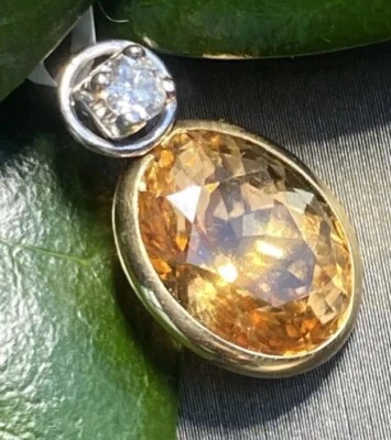 Vintage Diamond Pendant Yellow Hessonite Estate Fine Jewelry Pre-owned 14k Gold - Image 1 of 4
