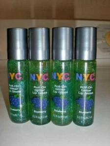 NEW Lot of 4 NYC Glitter Roll On Lip Gloss Blueberry 606A Sparkling Shine Flavor - Picture 1 of 12