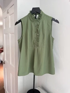 J. Crew Green Sleeveless Ruffle Neck Top Blouse Career Women’s Sz 6 Travel - Picture 1 of 6