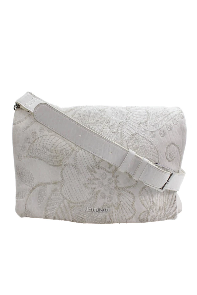 Bolso de hombro Desigual para mujer de cuero bordado con cremallera compartimento blanco Foto 1 de 4