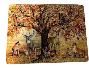 4 Hardboard Cork Placemats Wilderness Animals by Tree Cabincore Autumn Rustic - Picture 1 of 4