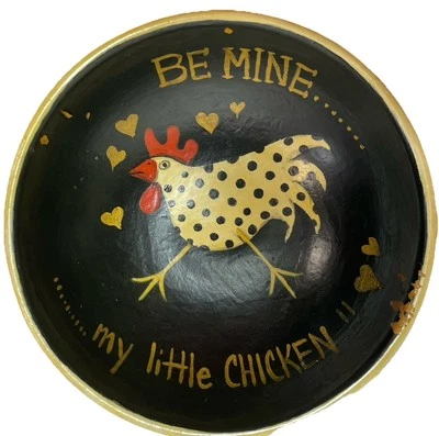 Betsy Crawford '92 Be Mine Little Chicken Farmhouse Handpainted Wood Bowl Rare - Image 1 of 4