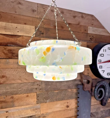 GORGEOUS 1930'S ART DECO STEPPED CEILING FLYCATCHER SPATTER GLASS LIGHT SHADE - Image 1 of 4