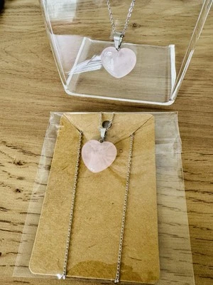 Collar Corazón Cuarzo Rosa Natural - Cadena Acero Inoxidable - Cristal Rosa Foto 1 de 4