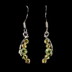 925 Sterling Silver Earrings Round Peridot 3mm Sapphire Natural Gemstone Jewelry - Picture 1 of 13
