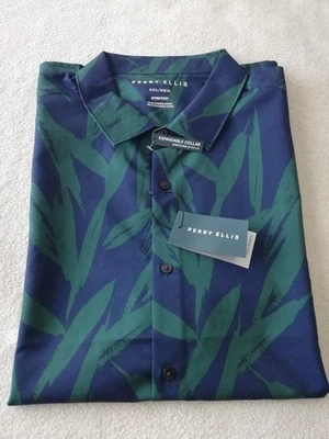 Perry Ellis XXLarge Stormy Weather Shirt Mens Green Button Up Short Sleeves New - Image 1 of 4