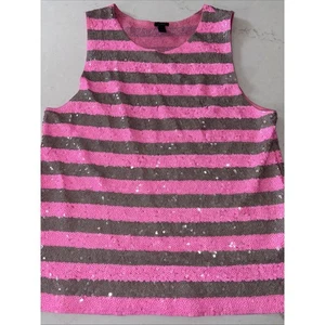 Canotta J.Crew donna M paillettes a righe Y2K scintillante discoteca festa rosa Barbie - Foto 1 di 6